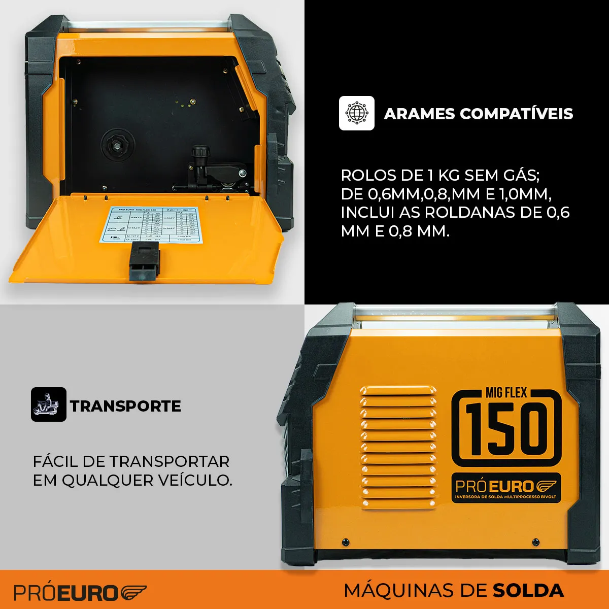 Máquina de Solda Multiprocesso MIG Flex 150a Pró Euro Bivolt MIG sem gás MMA TIG 60Hz - Imagem 6