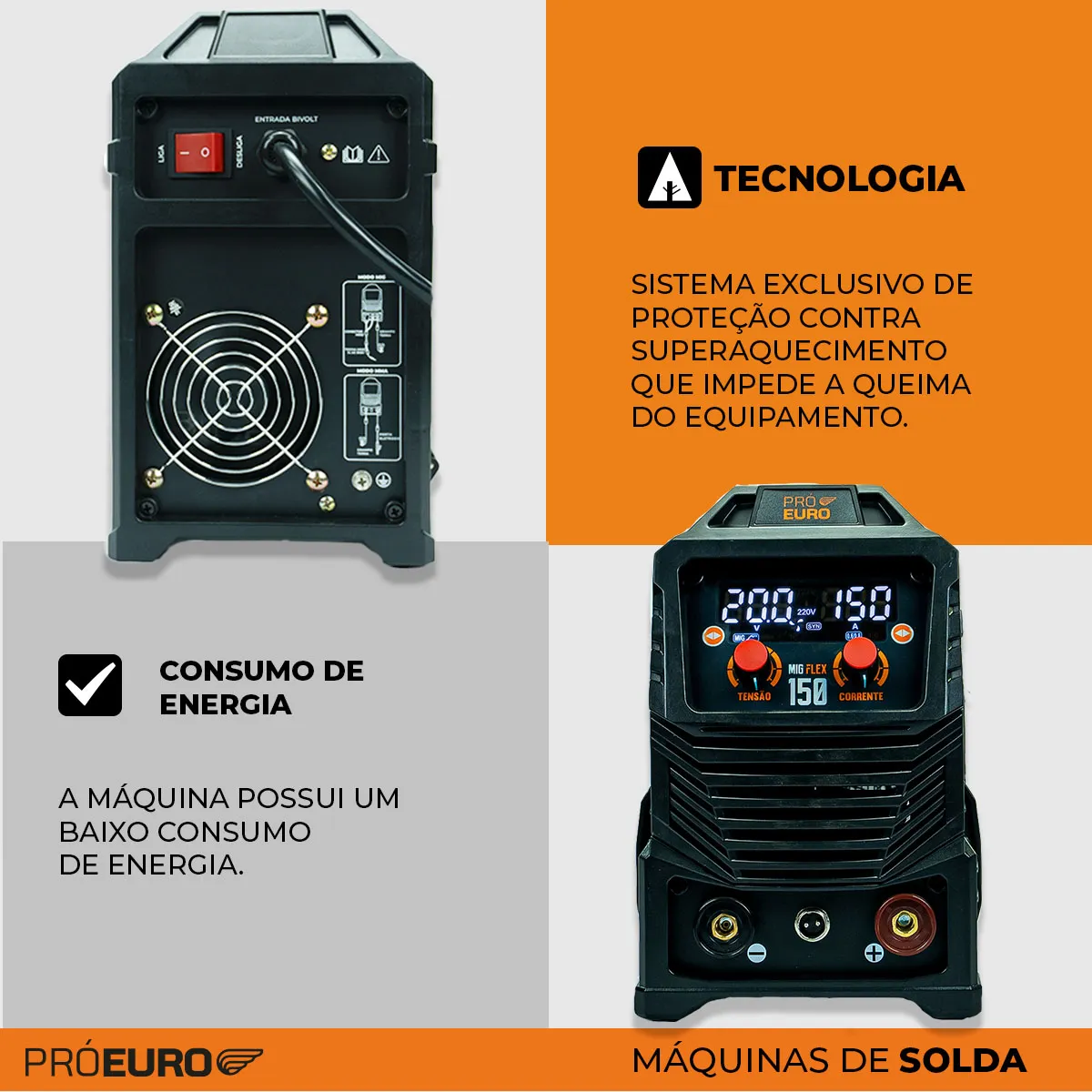 Máquina de Solda Multiprocesso MIG Flex 150a Pró Euro Bivolt MIG sem gás MMA TIG 60Hz - Imagem 5